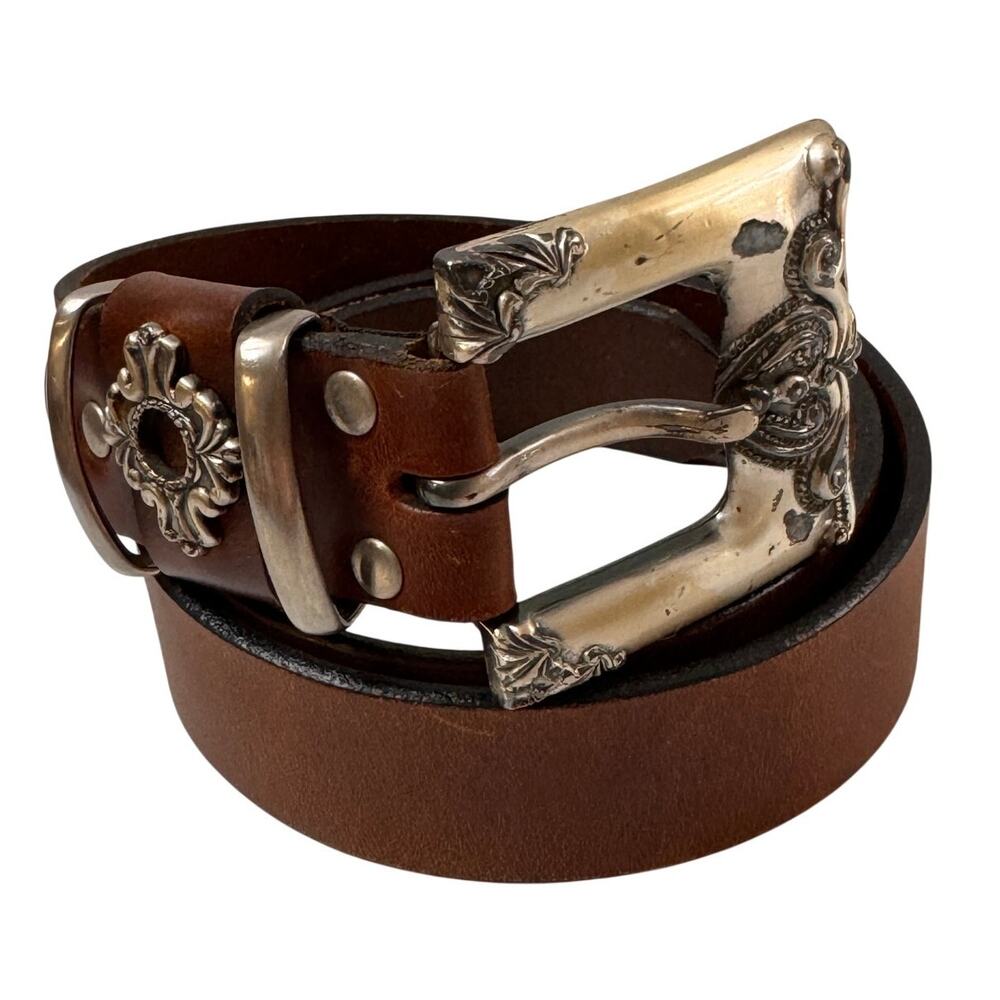 Tobacco Road USA Women's Belt Brown Leather Keeper Loop Silver Nickel Buckle
